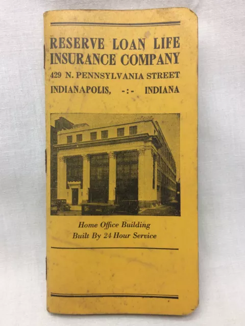 Vtg Calendar 1934 Reserve Loan Life Insurance Co Planner Indianapolis Indiana