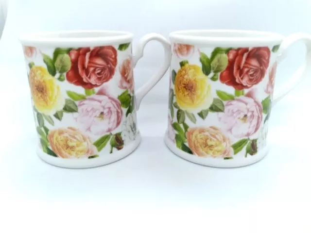 Set of 2 Rose Bouquet pattern mugs by Portmerion HTF discontinued