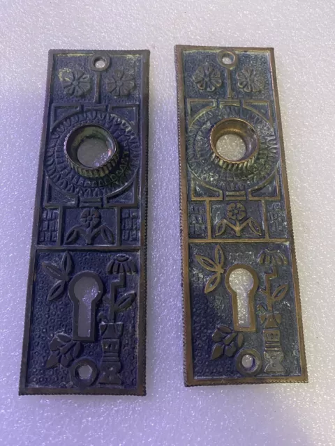 Antique Pair Of  Eastlake Victorian Backplates  Solid  Brass plated Marked #0041