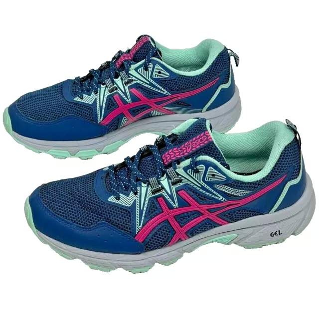 Asics Gel-Venture 8 Trail Running Shoe Blue Teal Pink Women's Size 9 Wide