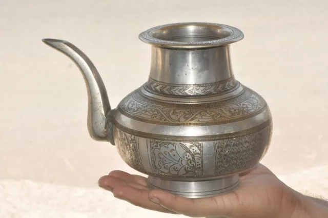 Old Brass Solid Nickel Plated Engraved Handcrafted Holy Water Pot