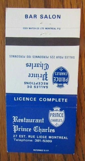 Famous People Matchbook Matchcover: Prince Charles (Montreal, Quebec) -E10