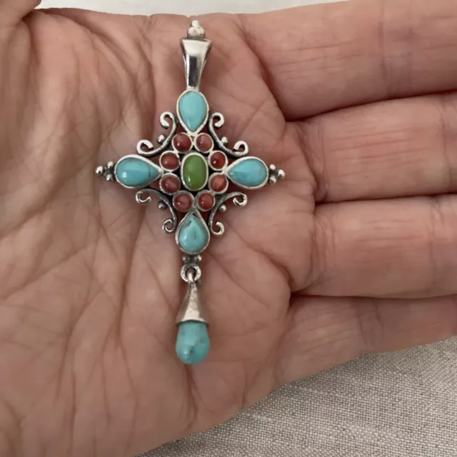 Barse Sterling Silver 925 Cross Pendant Turquoise Unpolished