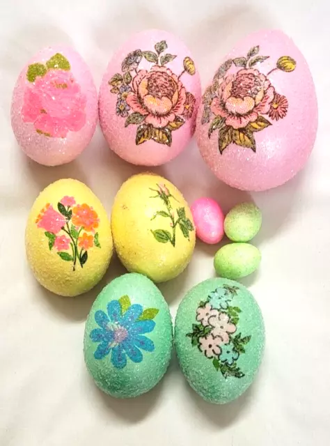7 huevos decorados soplados 3 pequeños huevos de espuma de poliestireno rosa amarillo verde