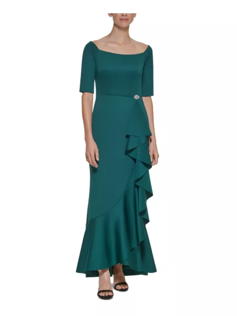 ELIZA J Womens Green Elbow Sleeve Off Shoulder Full-Length Formal Gown Dress 2