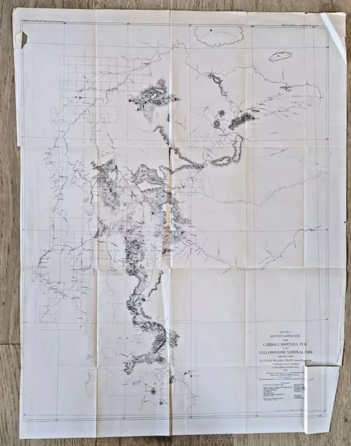 1875 Map Yellowstone Montana Captain William Ludlow US Army Corps Engineers