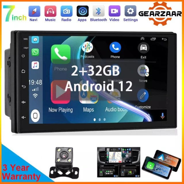 7" Android 12 Double 2DIN Car Stereo Radio GPS Navi Head Unit WiFi CarPlay 2+32G