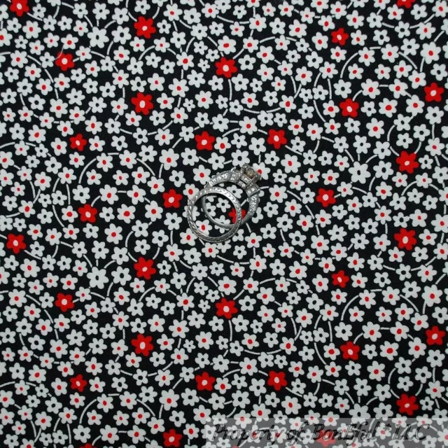 BonEful Fabric FQ Cotton Decor Quilt VTG Black B&W Red White Flower Dot Kid USA