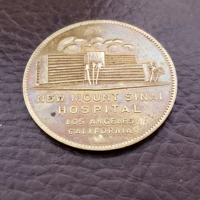 Vintage Good Luck Mount Sinai Hospital Coin Brass Los Angeles California READ