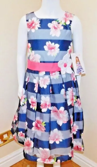 Jona Michelle Special Occasion Girl's Dress shadow navy stripe 4 sizes BNWT