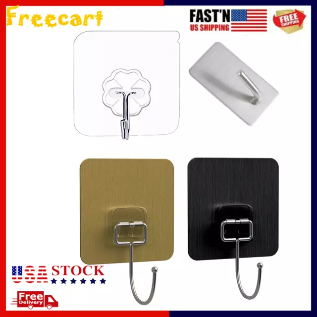 Adhesive Sticky Hooks Heavy Duty Wall Seamless Hangers Stainless Steel / Plastic