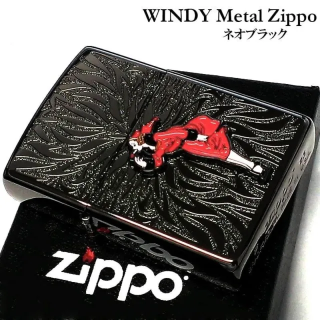 Zippo Windy Metal Girl Neo Black Red Regular Case Oil Lighter Japan