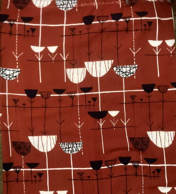 Vintage MCM Eames Era Mahler? Abstract Wire Flower Red Cotton Fabric 22”W X 24”L