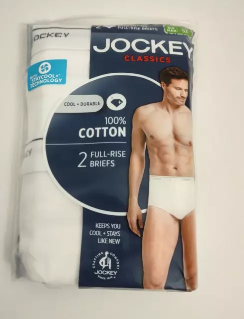 Mens Jockey Classics BIG MAN Briefs 52 2 Pack White Full Rise 100% Cotton