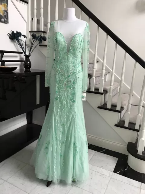 Mint Luxury Handmake Beading Long Prom Dress Wedding Pageant Gown Size 8-14