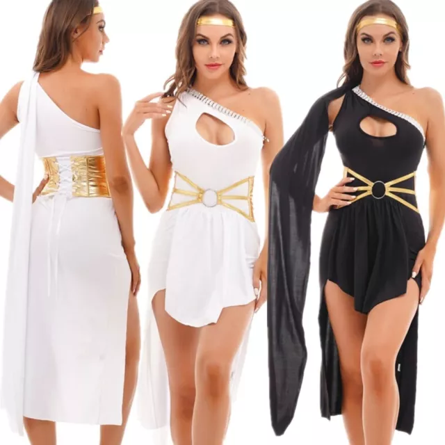 Sexy Women Halloween Greek Roma Costume One Shoulder Irregular Fancy Dress Party