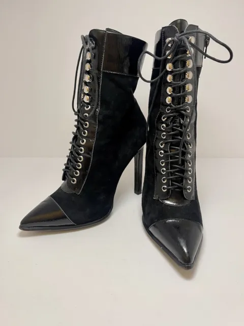 Size 8.5 - Jeffrey Campbell Elphie Point Lace Up Suede Heeled Ankle Boots