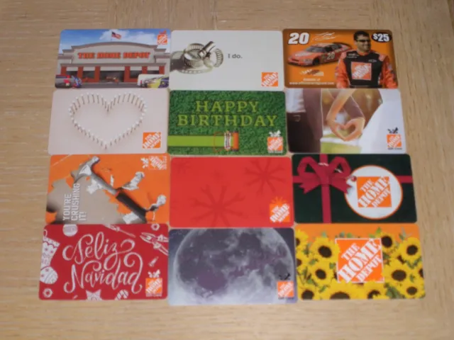 Home Depot    12 different new and used collectible gift cards