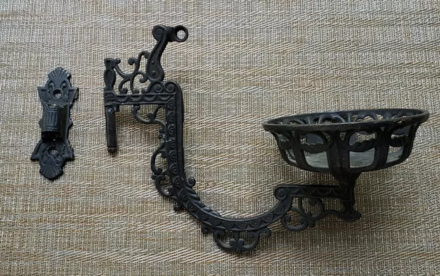 VTG Cast Iron 12" Wall Mount Kerosene Oil Lamp Holder Swing Arm W/ Bracket