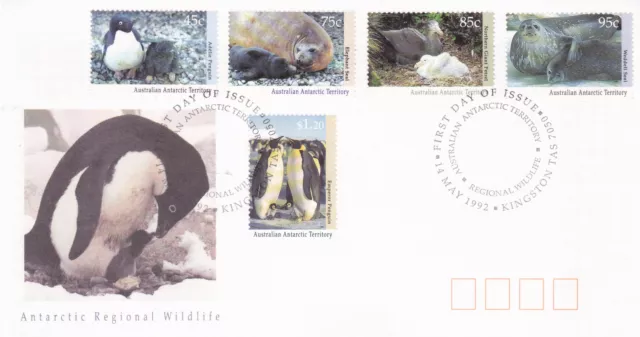 1992 AAT Antarctic Regional Wildlife FDC - Kingston Tas 7050 PMK