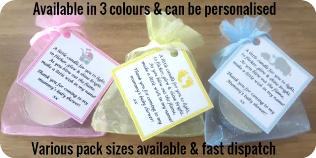 10/15/20/24/30/40/45 Baby Shower Candle Tea Light Favours Blue Pink Yellow Gifts