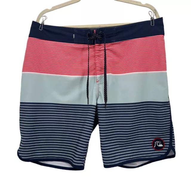 Quiksilver Highline Surf Silk Striped Blue Red Board Shorts Mens 34