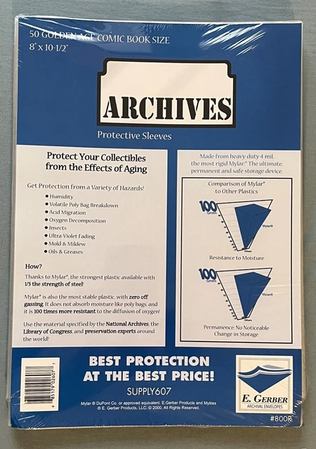 E. Gerber (50cnt pkg) 4 Mil Golden Age  Archives Mylar 800R (NEW NEVER OPENED)