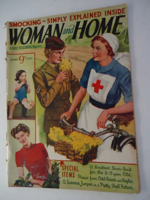 Woman & Home Magazine Jun 1943 Knitting Designs Needlework Fashion FREE POSTAGE