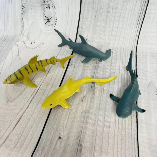 Marine Realistic Animal Figures Lot Of 4 Sharks Fish Pool Tub Toys Ocean Water