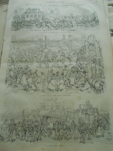 Gravure 1868 - Souvenirs du tir national Allemand à Vienne