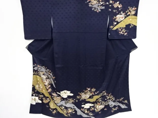 82755# Japanese Kimono / Antique Kimono / Ebroidery / Shibori / Flower Arabesque