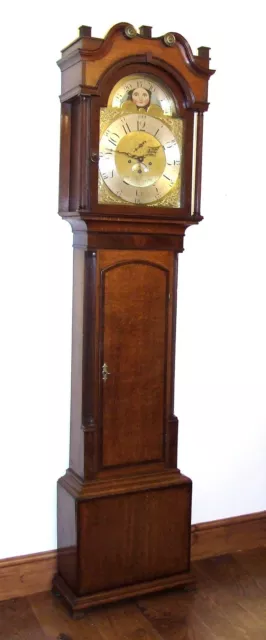 Antique Rolling Moon Oak & Mahogany Longcase Grandfather Clock MOYLE CHESTER 2