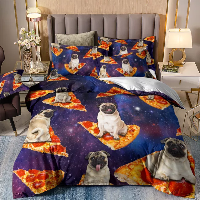 3D Pug Duvet Cover with Pillowcase Quilt Kids Bedding Set Puppy Dog Animal Print