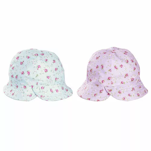 Baby Girls Sun Hat Ditsy Flowers Summer Bucket Bush Pink Blue 0-6 Month 1-2 Year