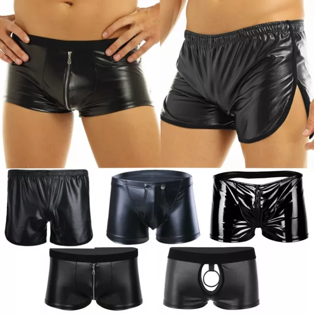 Herren Wetlook Lackleder Boxer Slip Shorts Unterhose Dessous Reizwäsche Clubwear