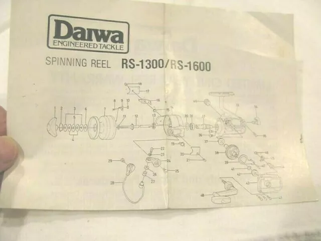 DAIWA RS-1300 RS-1600 spinning reel schematic and parts foldout