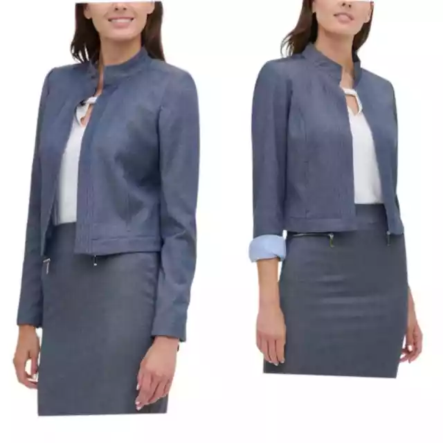 Tommy Hilfiger Womens Open Front Blue Chambray Jacket 14 NWT