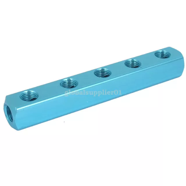 A● Air Compressor 1/4BSP Thread 5 Way 8 Ports Hose Manifold Block Splitter Blue