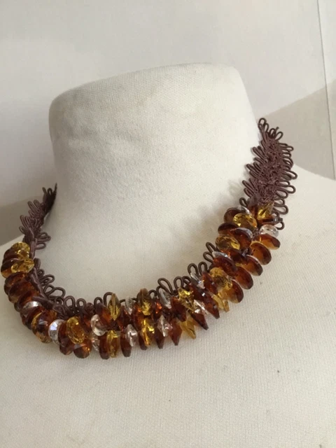 Collier Ras Du Cou En Céramique Et Cristal Avec Perles Cylindriques Vertes - Occasion