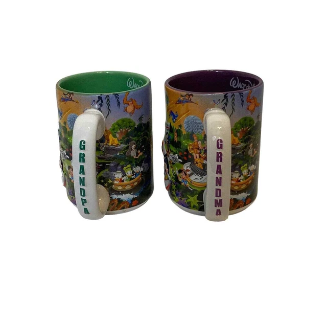 WALT DISNEY WORLD Grandma & Grandpa Large Coffee Mug Set Colorful
