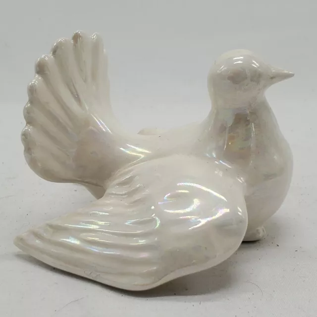 Iridescent White Ceramic Bird Dove Fantail Figurine Vintage