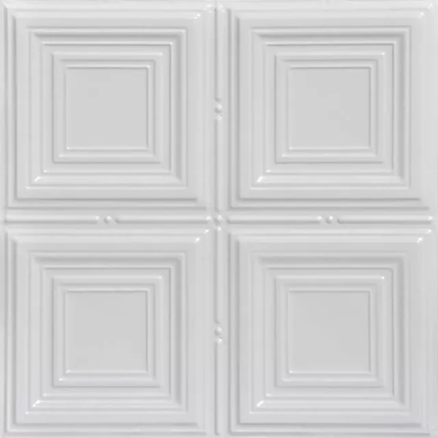 SKPC320-wh-24x24-D-12 Cubism Stamped Metal Lay-in Tin Ceiling Tile (48 sq. ft...