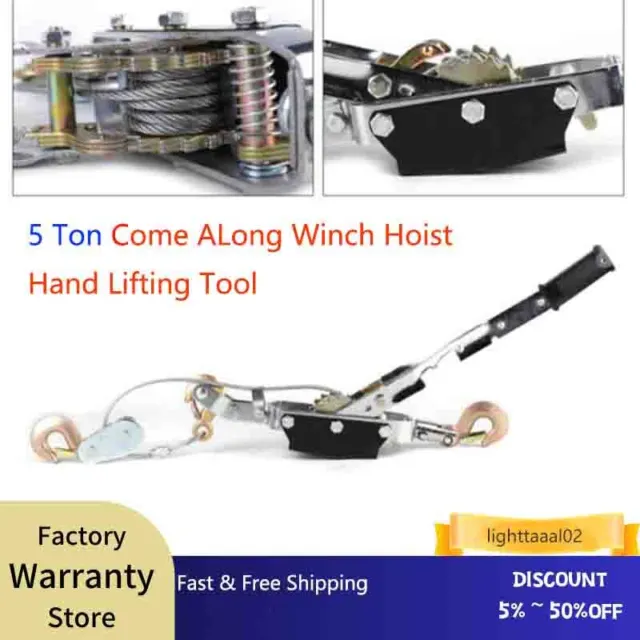 5 Ton Come ALong Winch Hoist Hand Lifting Tool Cable Puller & 3 Hooks Heavy Duty