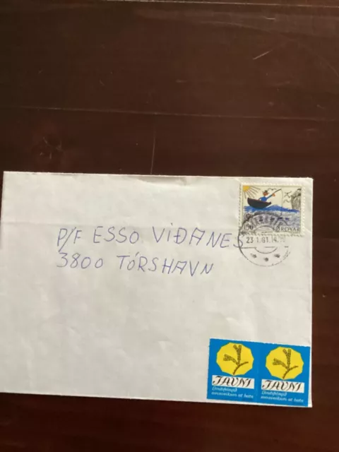Färöer Plattenfehler auf echt gelaufenem Brief Michel 46 Punkt neben der Angel