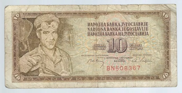 Banknote Jugoslawien / Yugoslavia - 10 Dinar - 1968 - Sign. 7