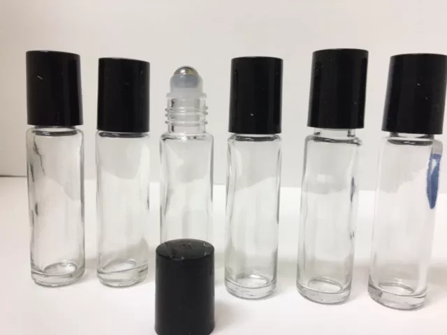 12 Pack --10ml StainLess Steel Metal Roller Ball Transparent Clear Glass Bottles