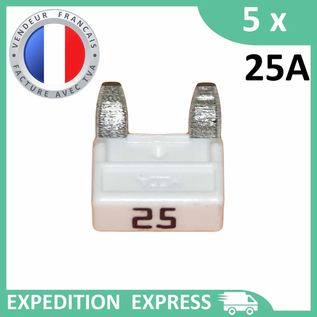 5 mini fusibles 25A auto moto à lame blanc