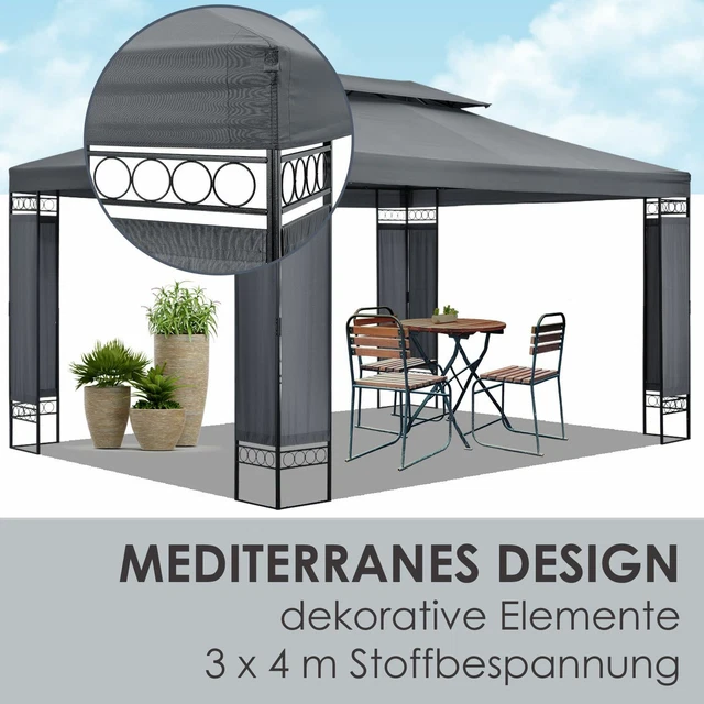 Pavillon Gartenzelt Partyzelt Gartenpavillon beige grau blau 3x4 m Juskys® 2