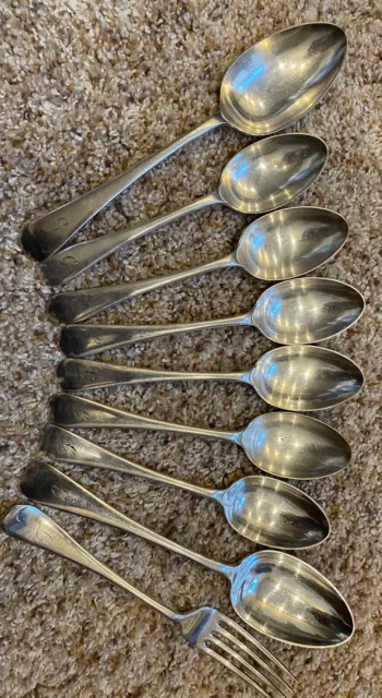 Antique Walker & Hall Sheffield Large Serving Spoons, T Spoons, Fork Engraved