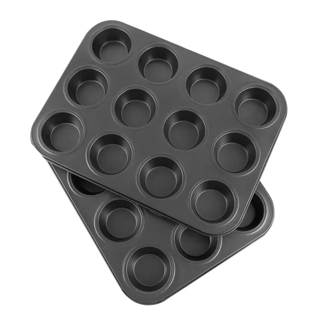 Muffin Pan Tray Set of 2, 12 Cups Each - Nonstick Carbon Steel Cupcake Molds